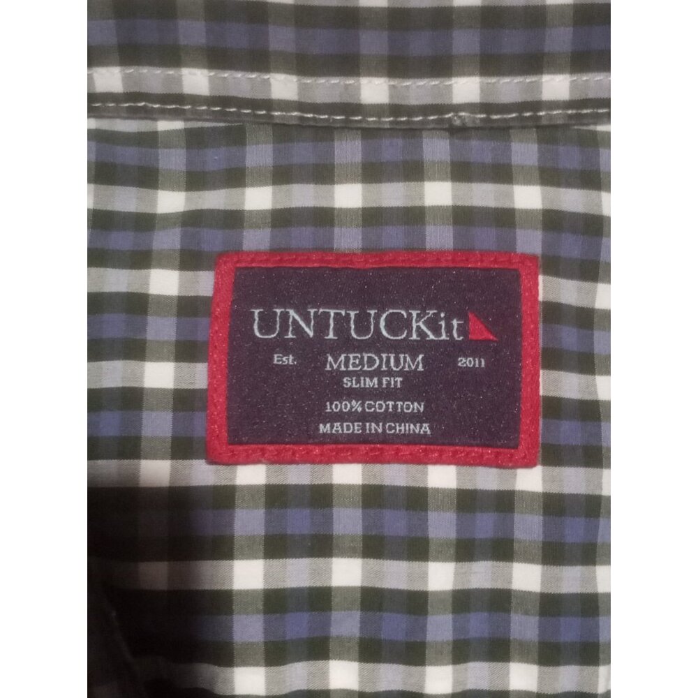 UNTUCKit Men M Blue White Plaid Rocchetta Long Sleeve Button Up Shirt Slim Fit - Picture 9 of 12